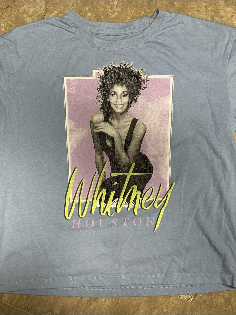 Whitney Houston Fitted Graphic Tee - Light Blue Women’s Top